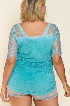 Somebody to Love Lace Sleeve Tee - Aqua