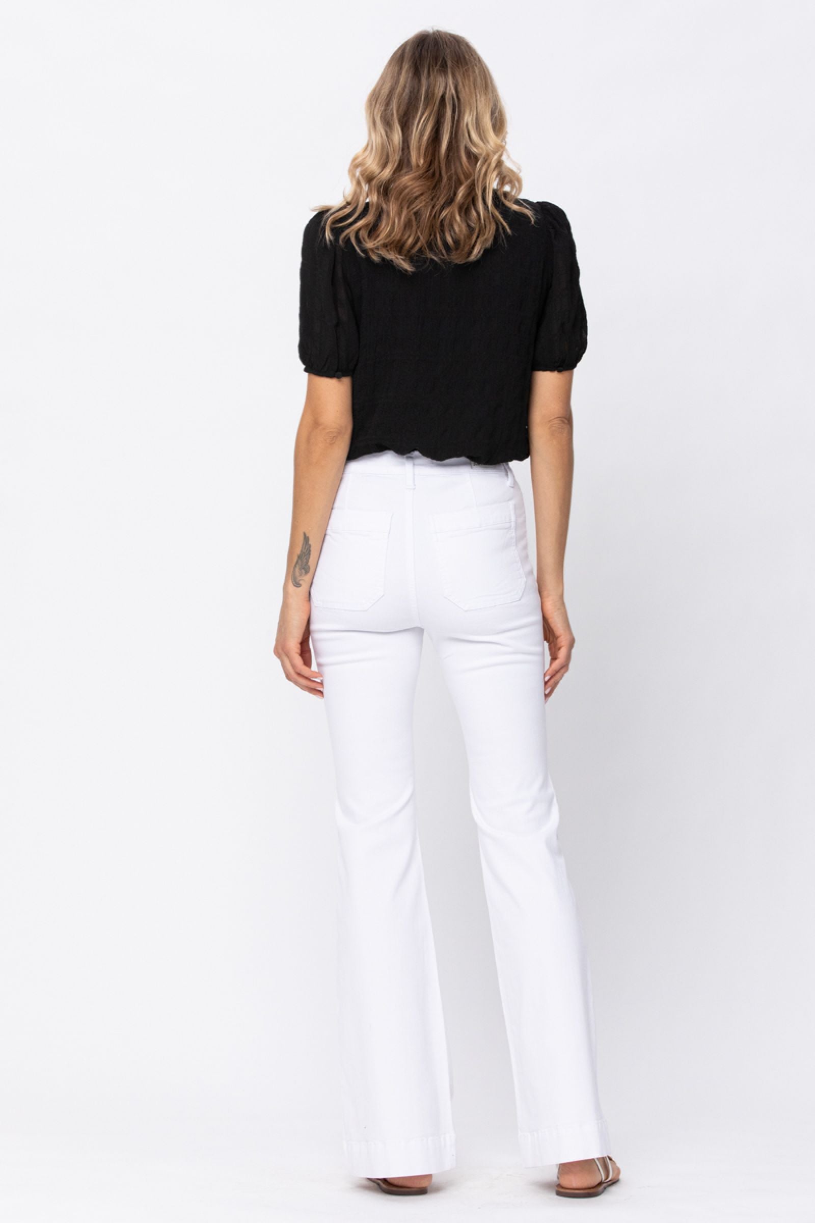Judy Blue White Button Fly Patch Pocket Flare Jeans