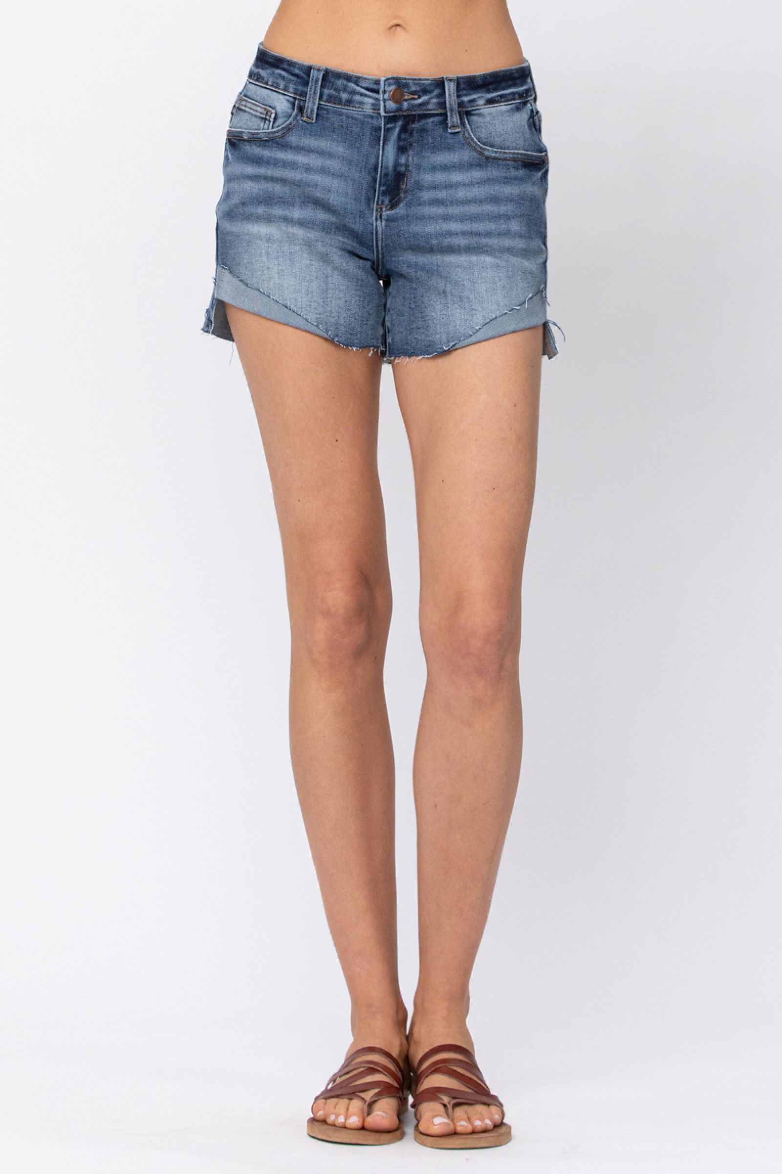 Judy Blue Mid Rise Half Cuffed Shorts