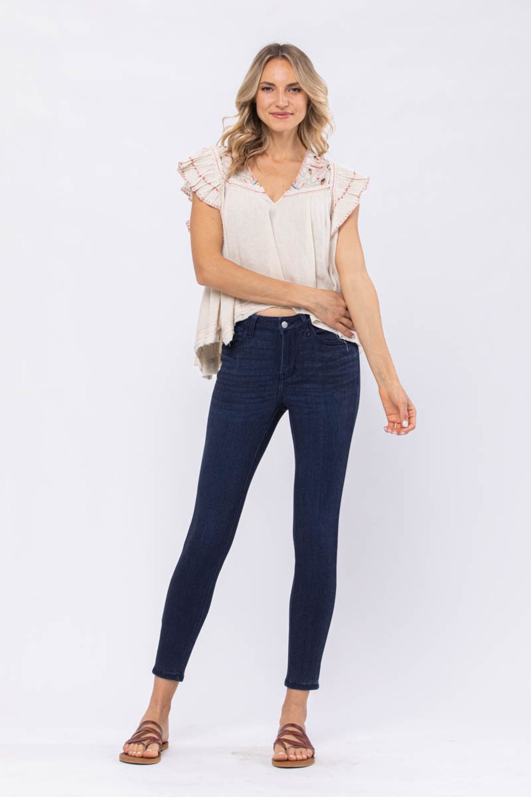Judy Blue Mid Rise Dark Denim Skinny Jeans