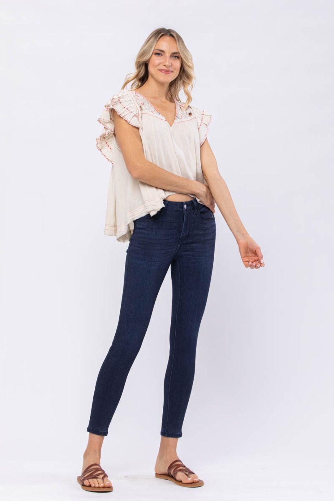 Judy Blue Mid Rise Dark Denim Skinny Jeans