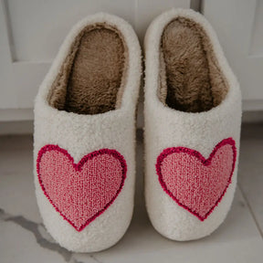 Pink & Red Heart Fuzzy Sherpa Slippers