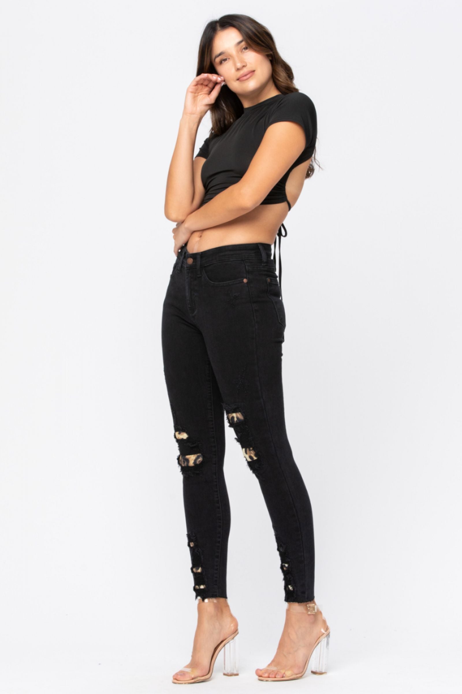 Judy Blue Black Destroyed Leopard Patch Skinny