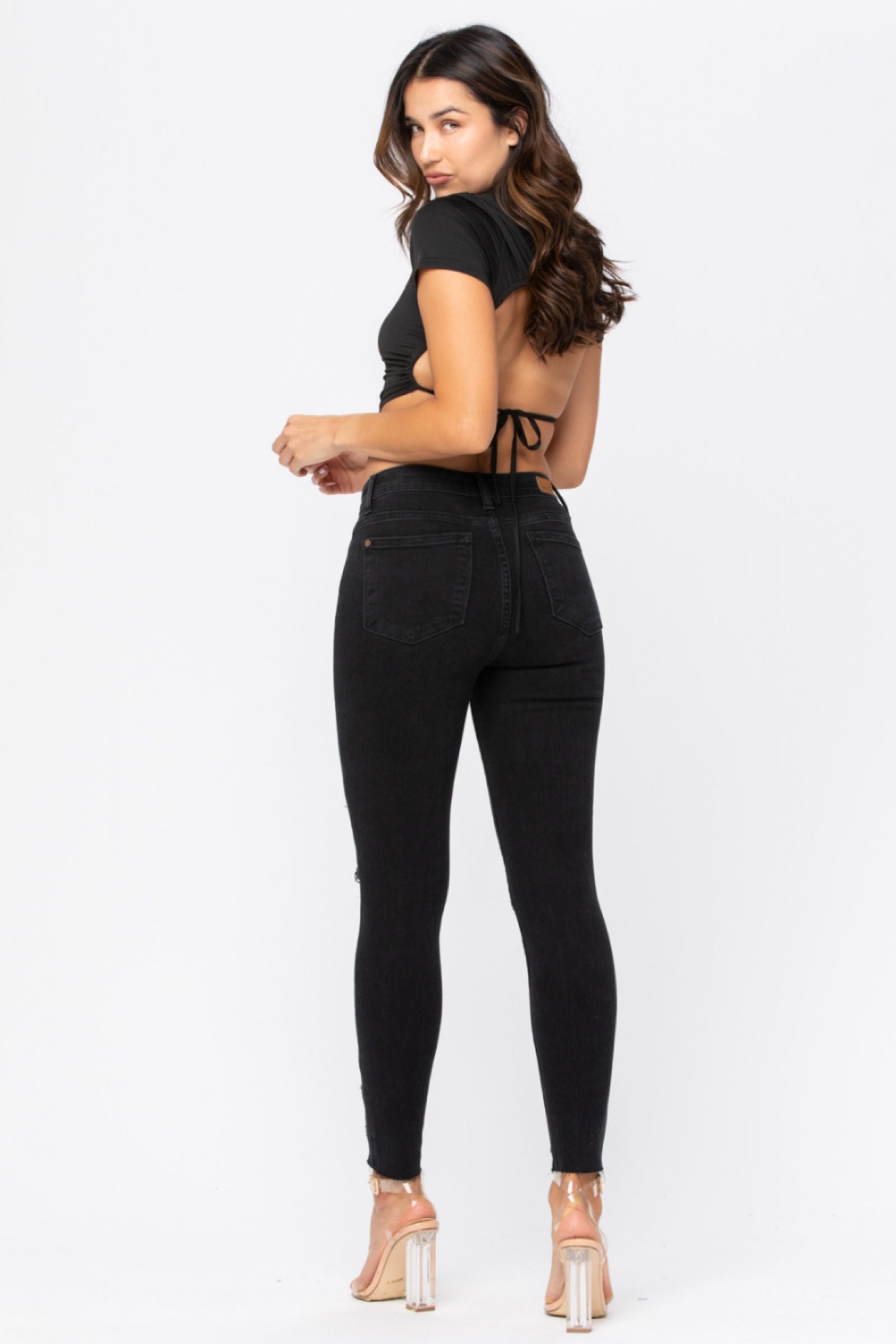 Judy Blue Black Destroyed Leopard Patch Skinny