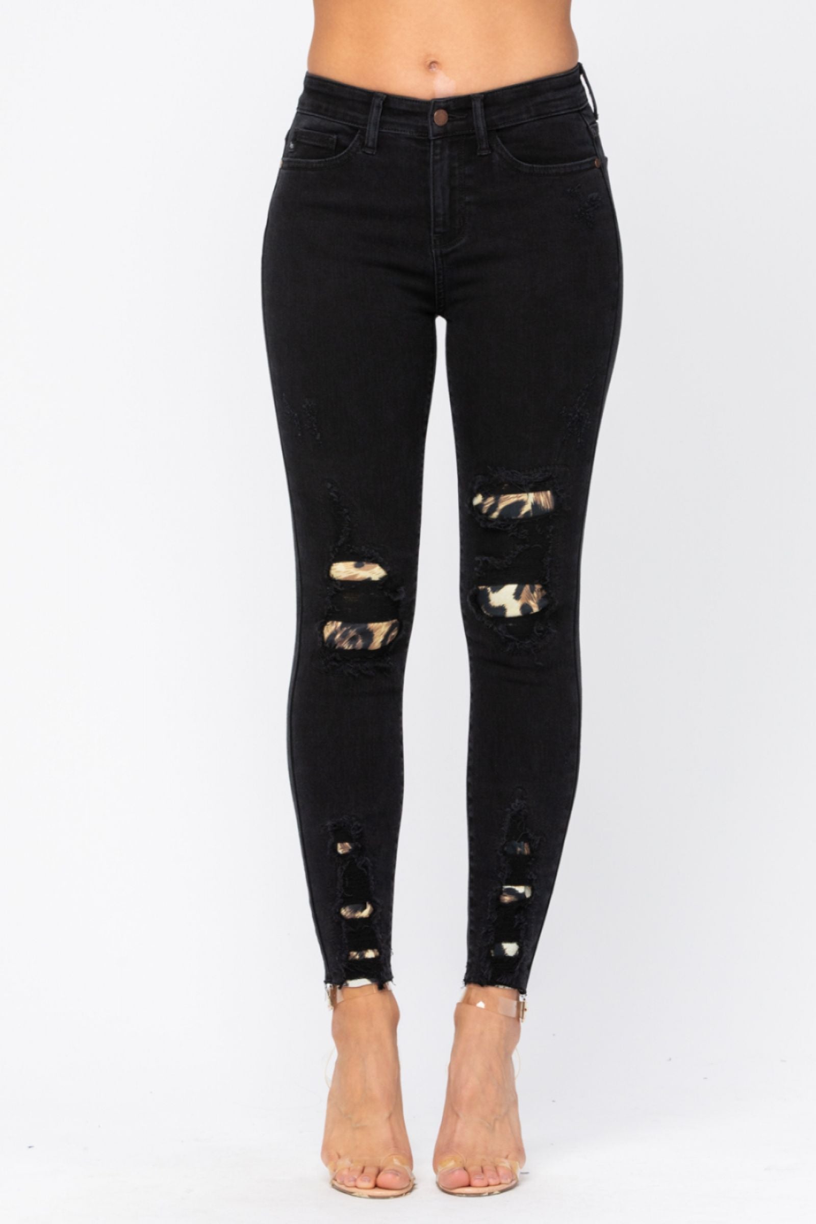 Judy Blue Black Destroyed Leopard Patch Skinny