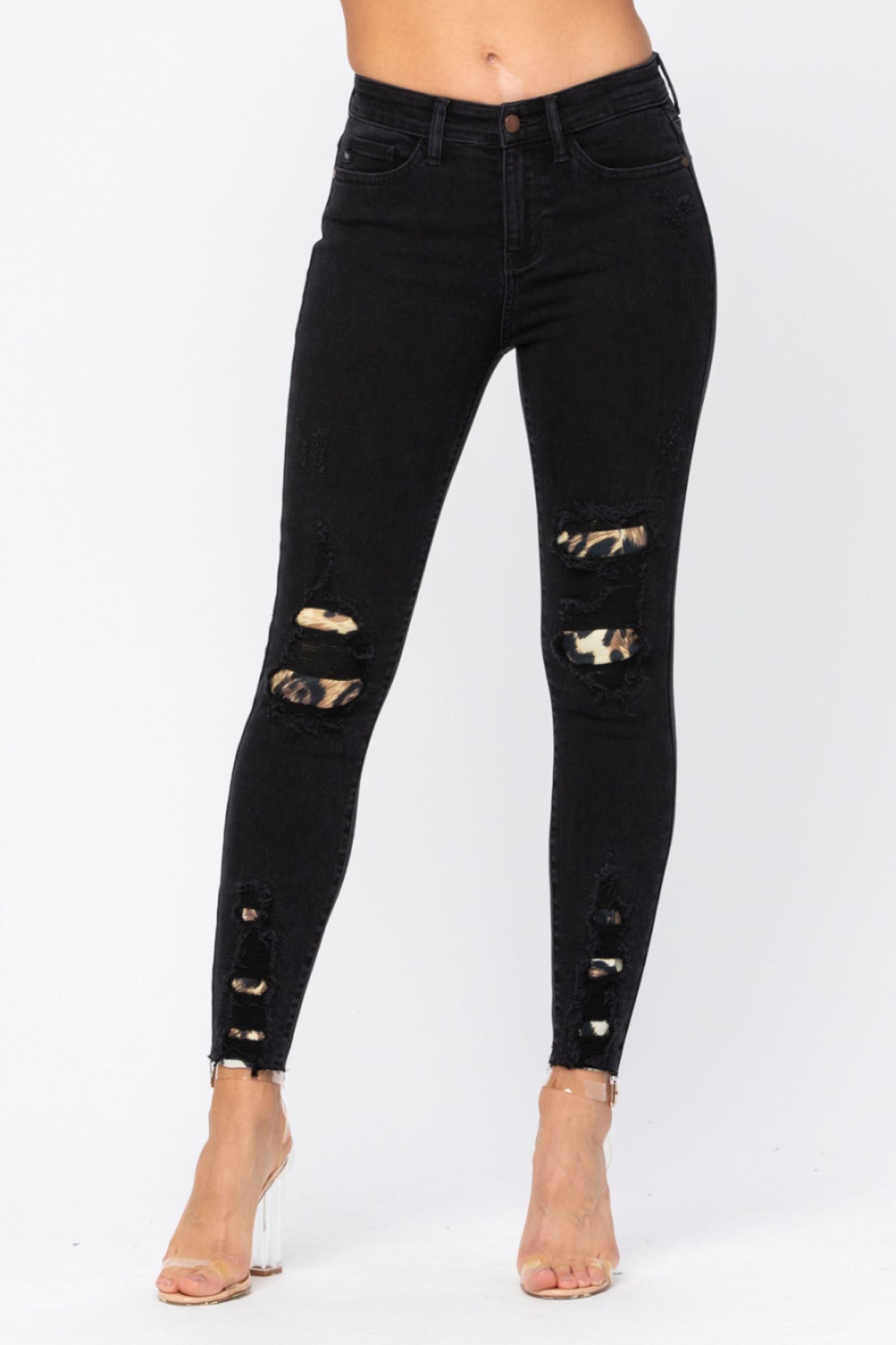 Judy Blue Black Destroyed Leopard Patch Skinny