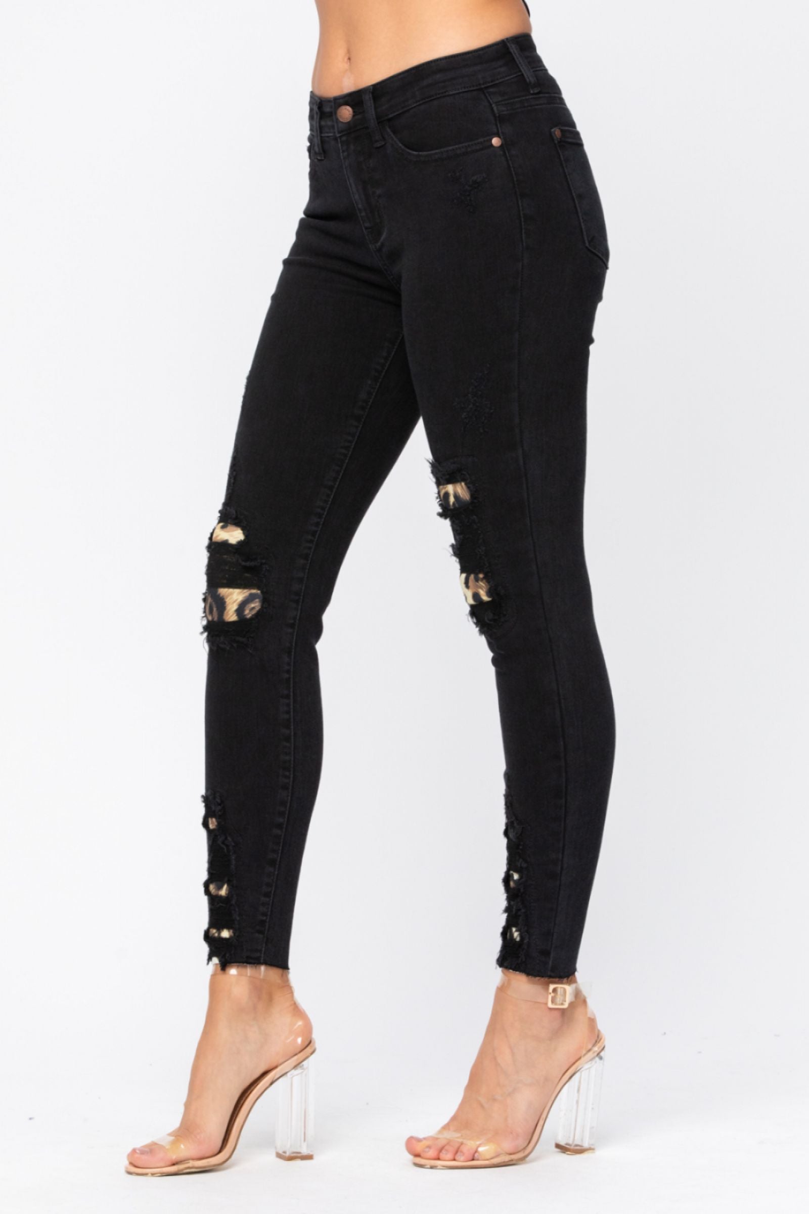 Judy Blue Black Destroyed Leopard Patch Skinny