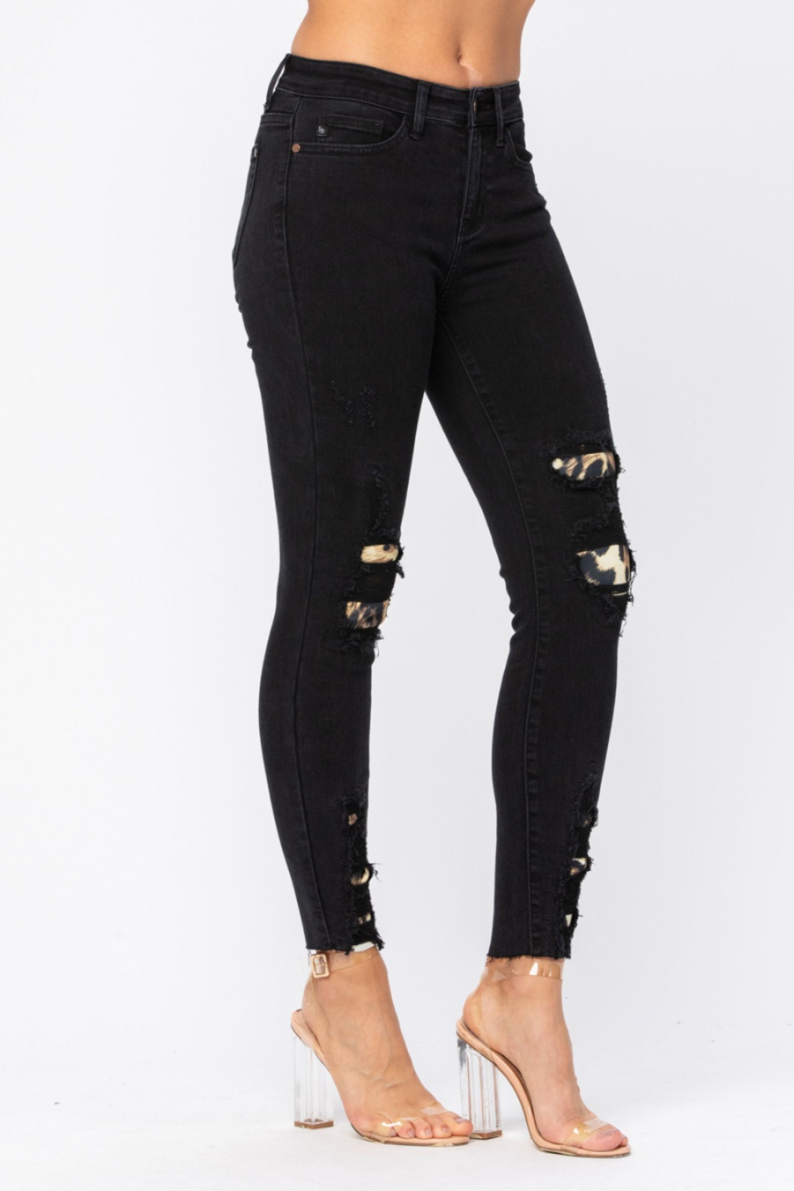 Judy Blue Black Destroyed Leopard Patch Skinny