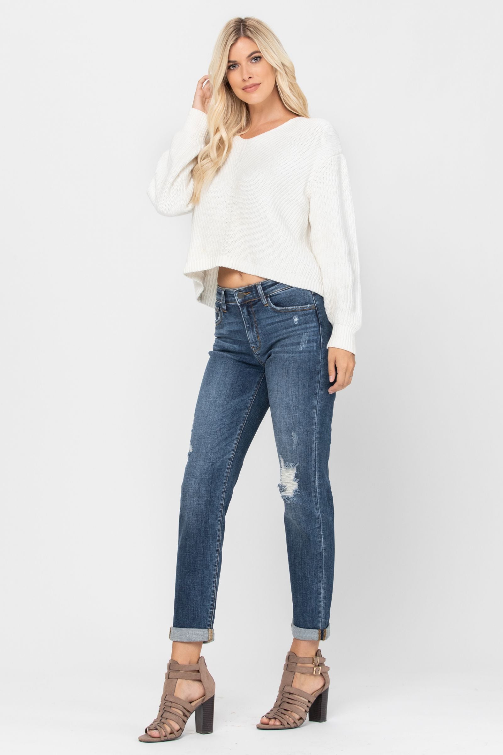 Judy Blue Mid-Rise Destroyed Girlfriend Jeans