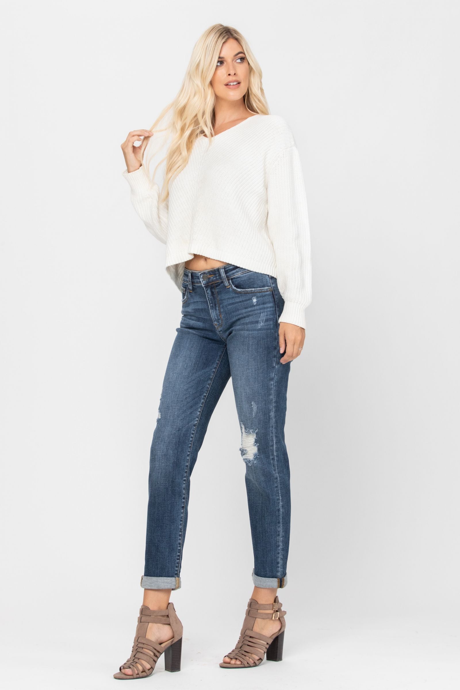 Judy Blue Mid-Rise Destroyed Girlfriend Jeans