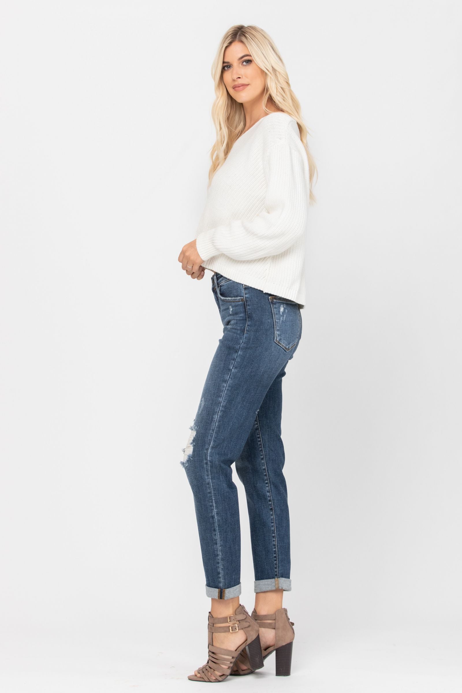 Judy Blue Mid-Rise Destroyed Girlfriend Jeans