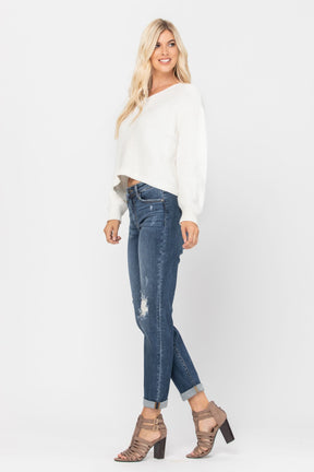 Judy Blue Mid-Rise Destroyed Girlfriend Jeans