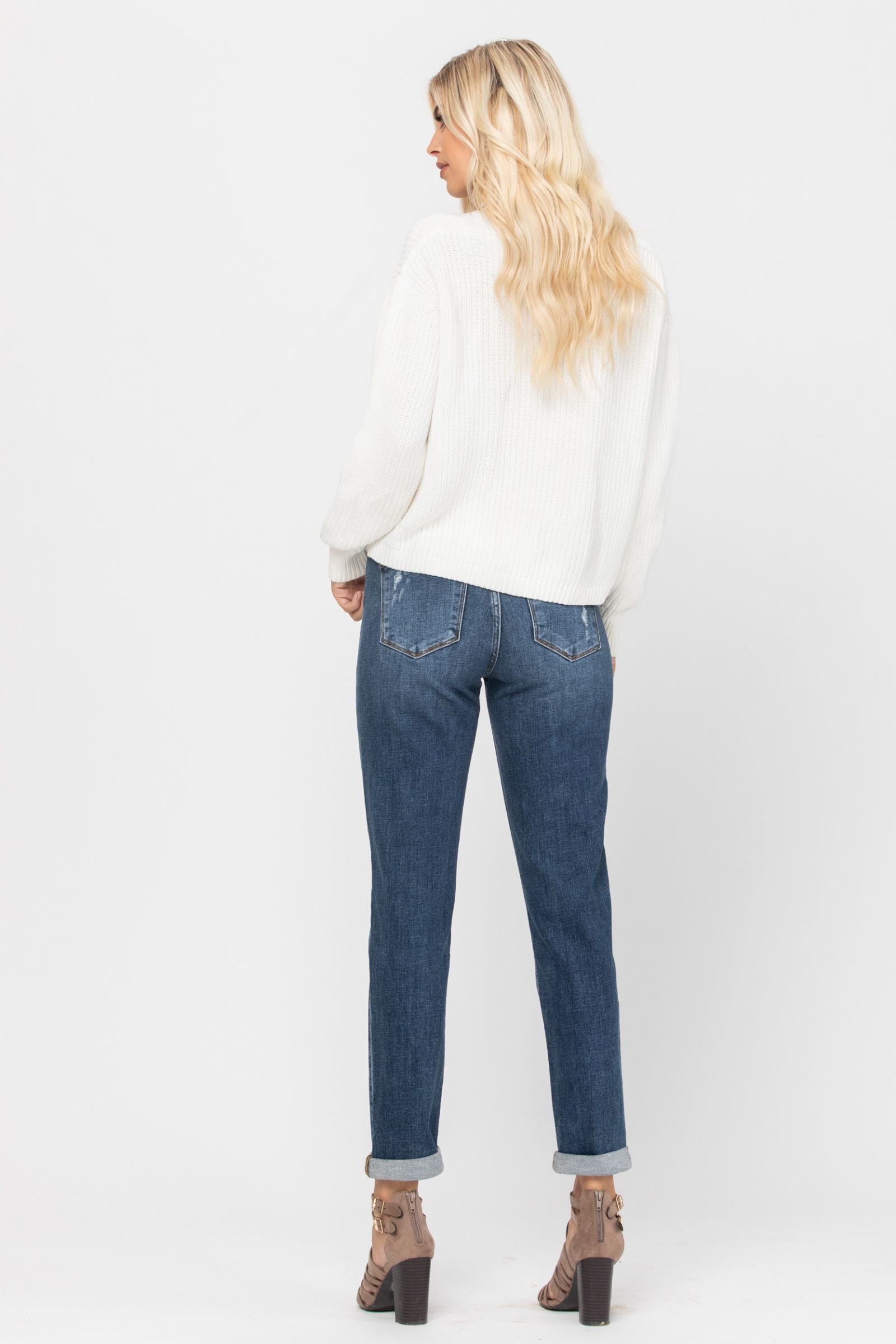 Judy Blue Mid-Rise Destroyed Girlfriend Jeans