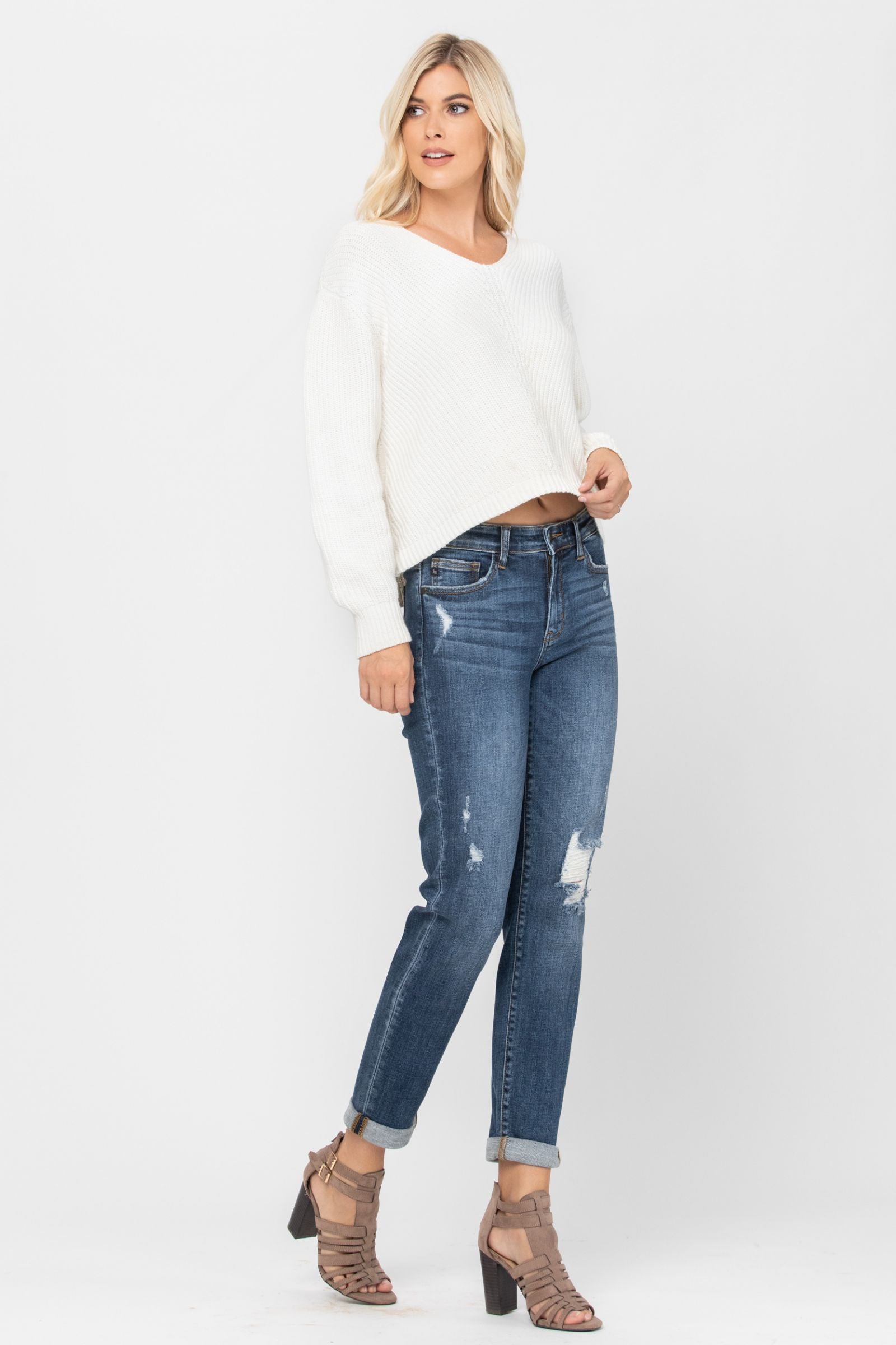 Judy Blue Mid-Rise Destroyed Girlfriend Jeans