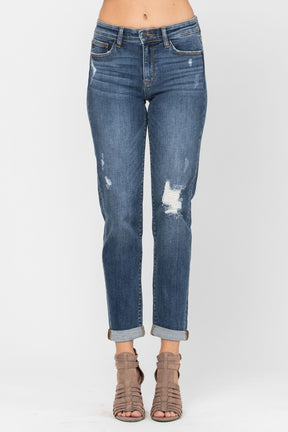 Judy Blue Mid-Rise Destroyed Girlfriend Jeans