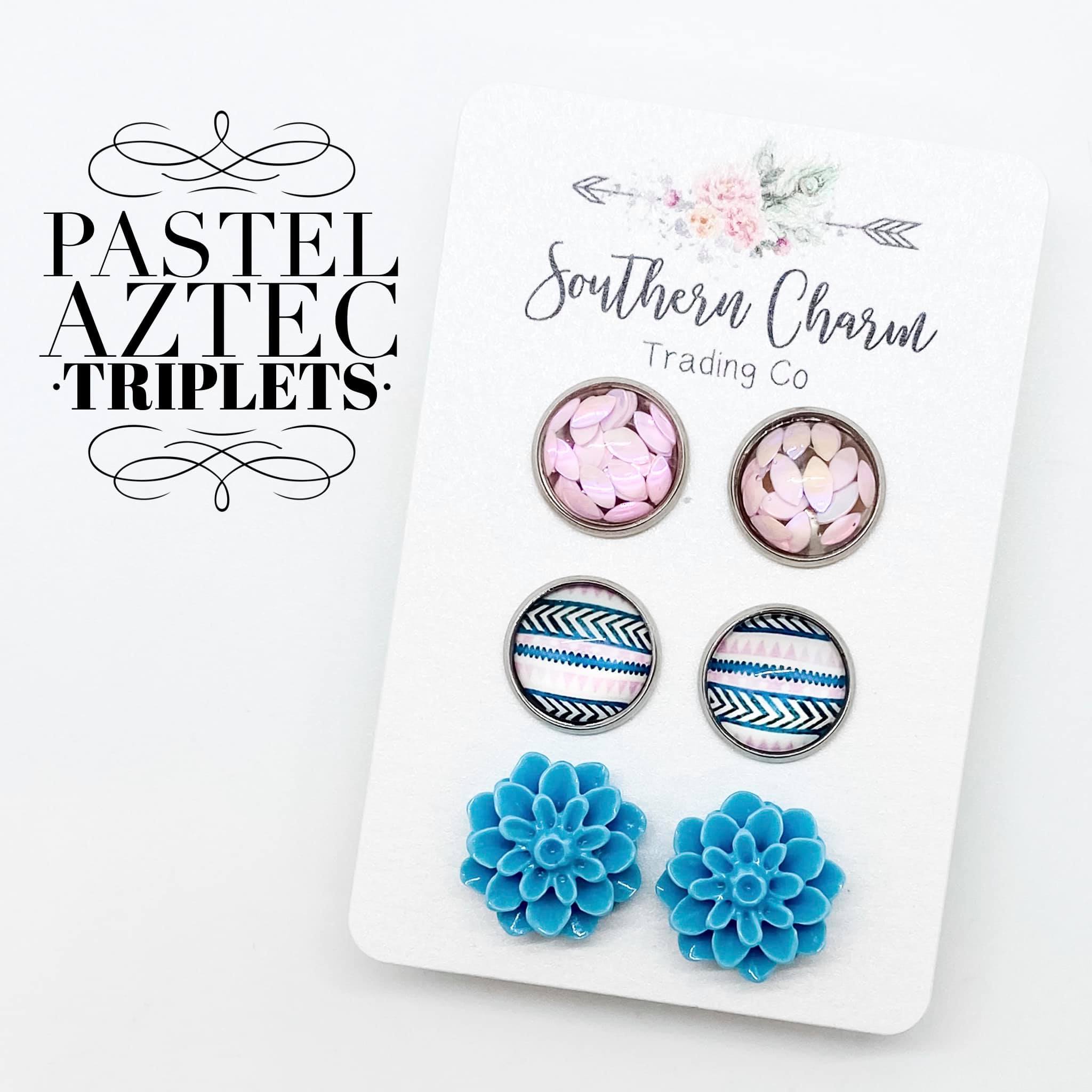 Pastel Aztec Triplet Earrings