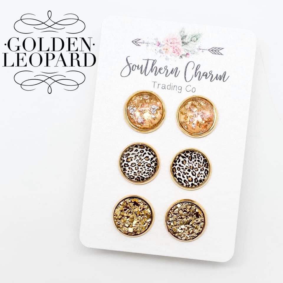 Golden Leopard Triplet Earrings