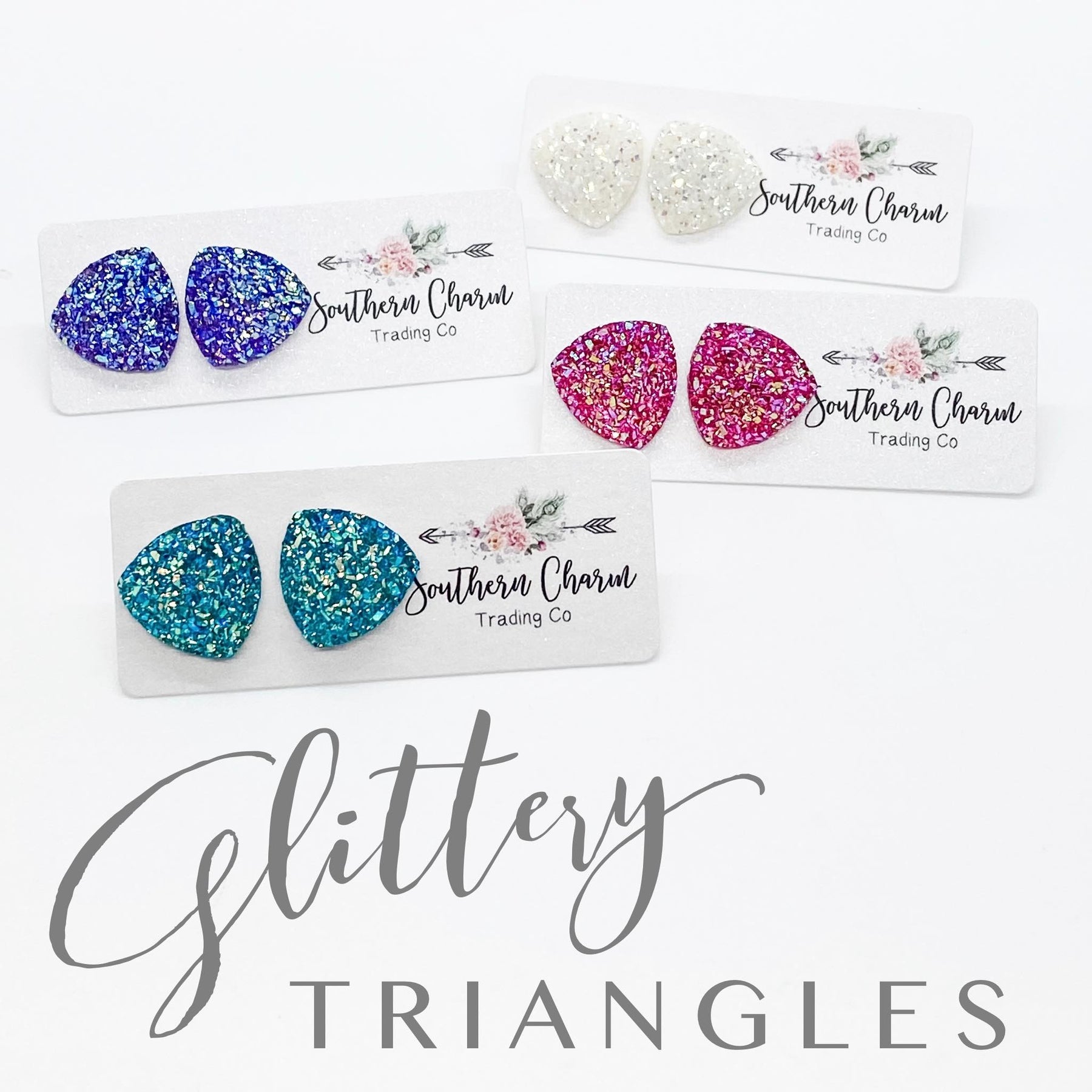 Glittery Triangle Earrings - Purple