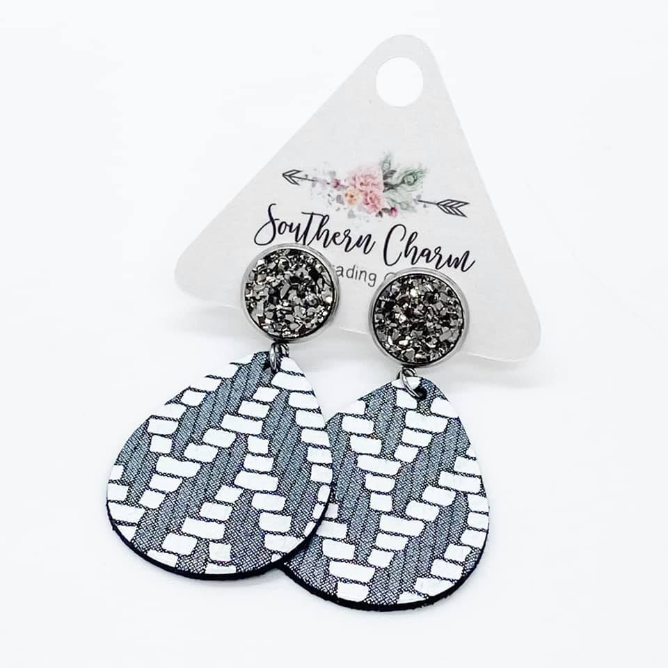 Metallic Chevron Dangles - Gunmetal