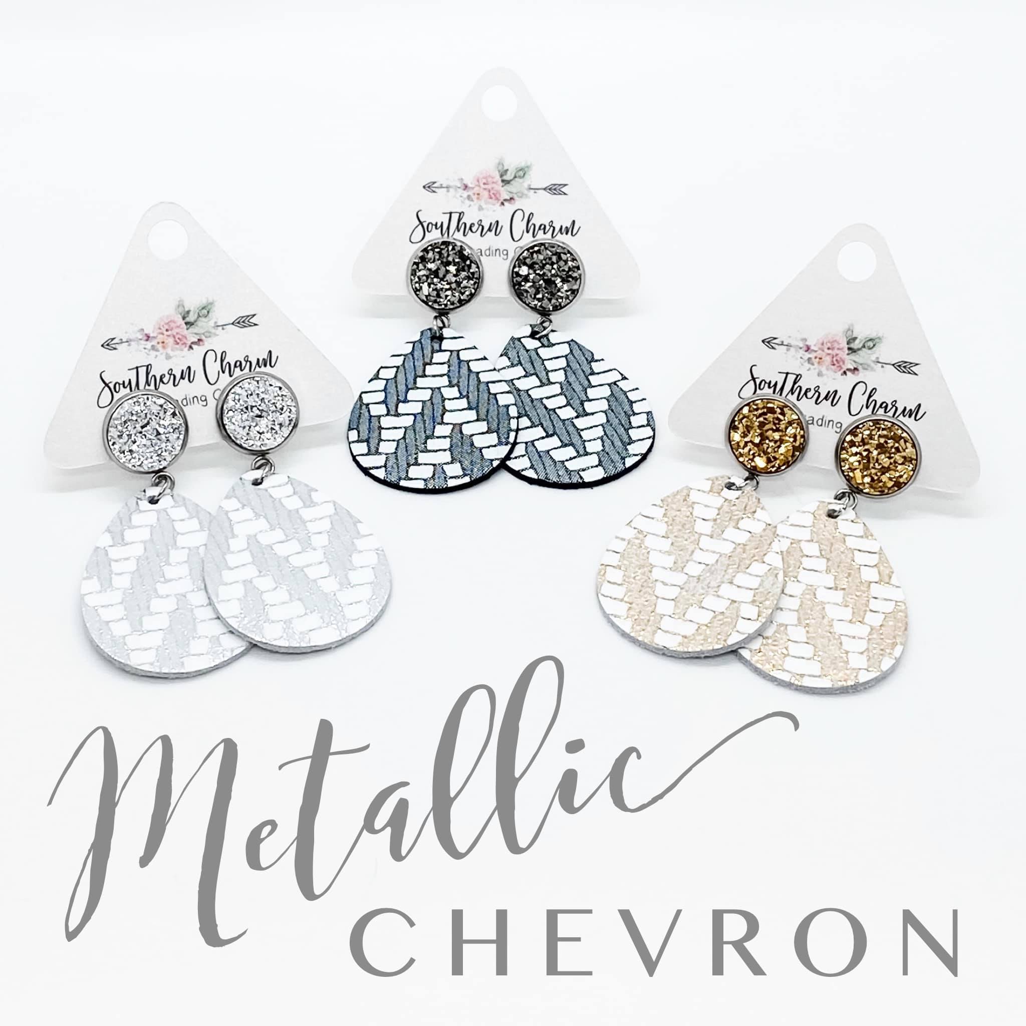 Metallic Chevron Dangles - Gunmetal