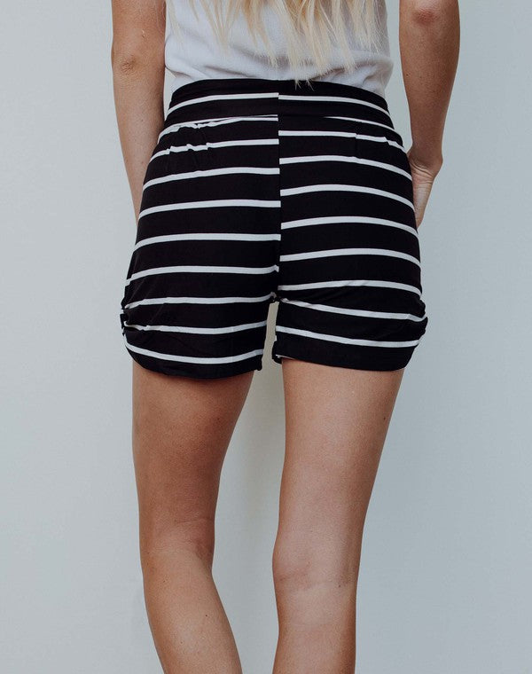 Blissfully Yours Harem Shorts - Black Stripe