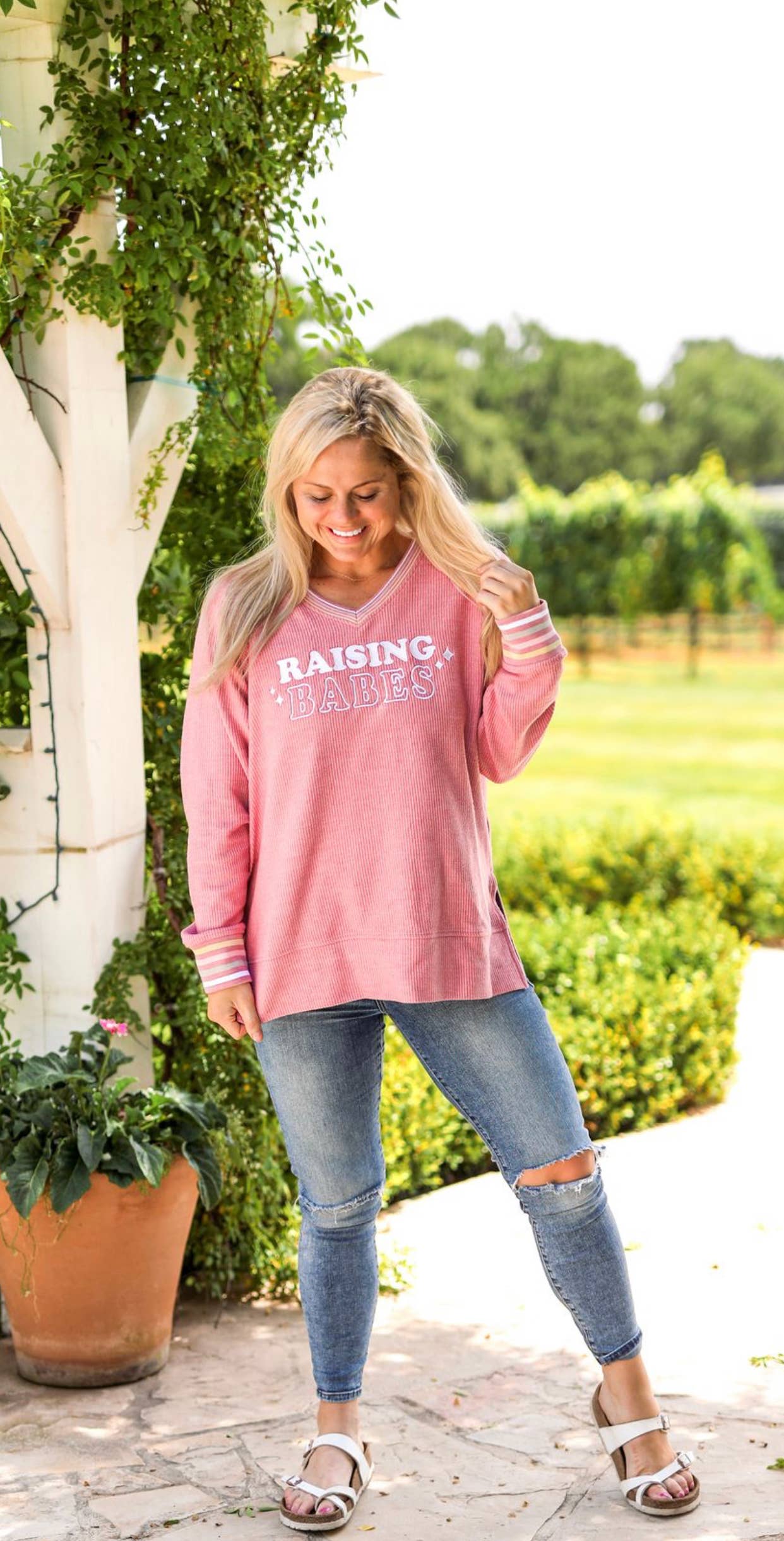 Raising Babes Embroidered Corded Sweatshirt