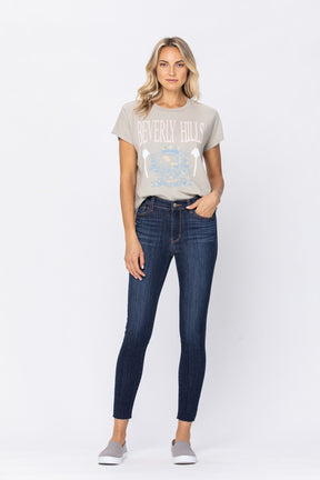 Judy Blue Mid Rise Raw Hem Skinny Jean