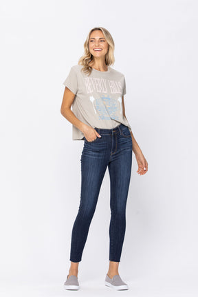 Judy Blue Mid Rise Raw Hem Skinny Jean