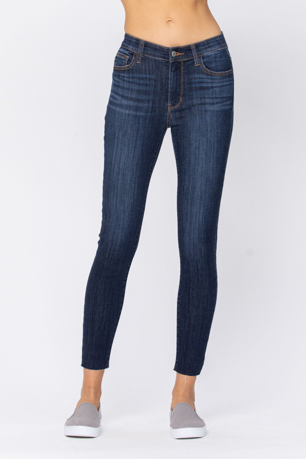 Judy Blue Full Size Mid Rise Distressed Raw Hem Jeans