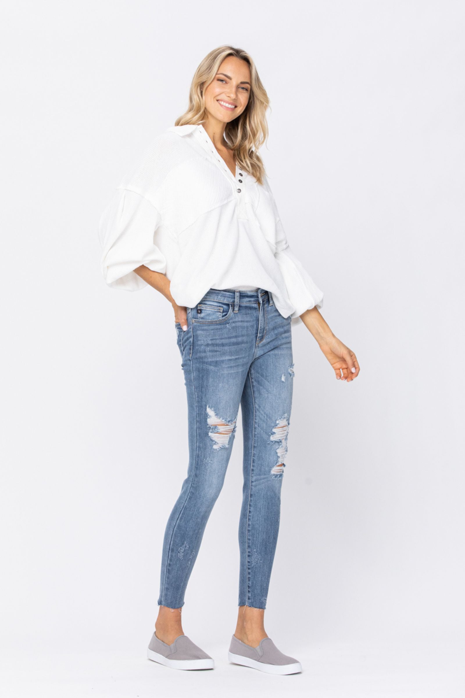 Judy Blue Destroyed Raw Hem Skinny Jeans