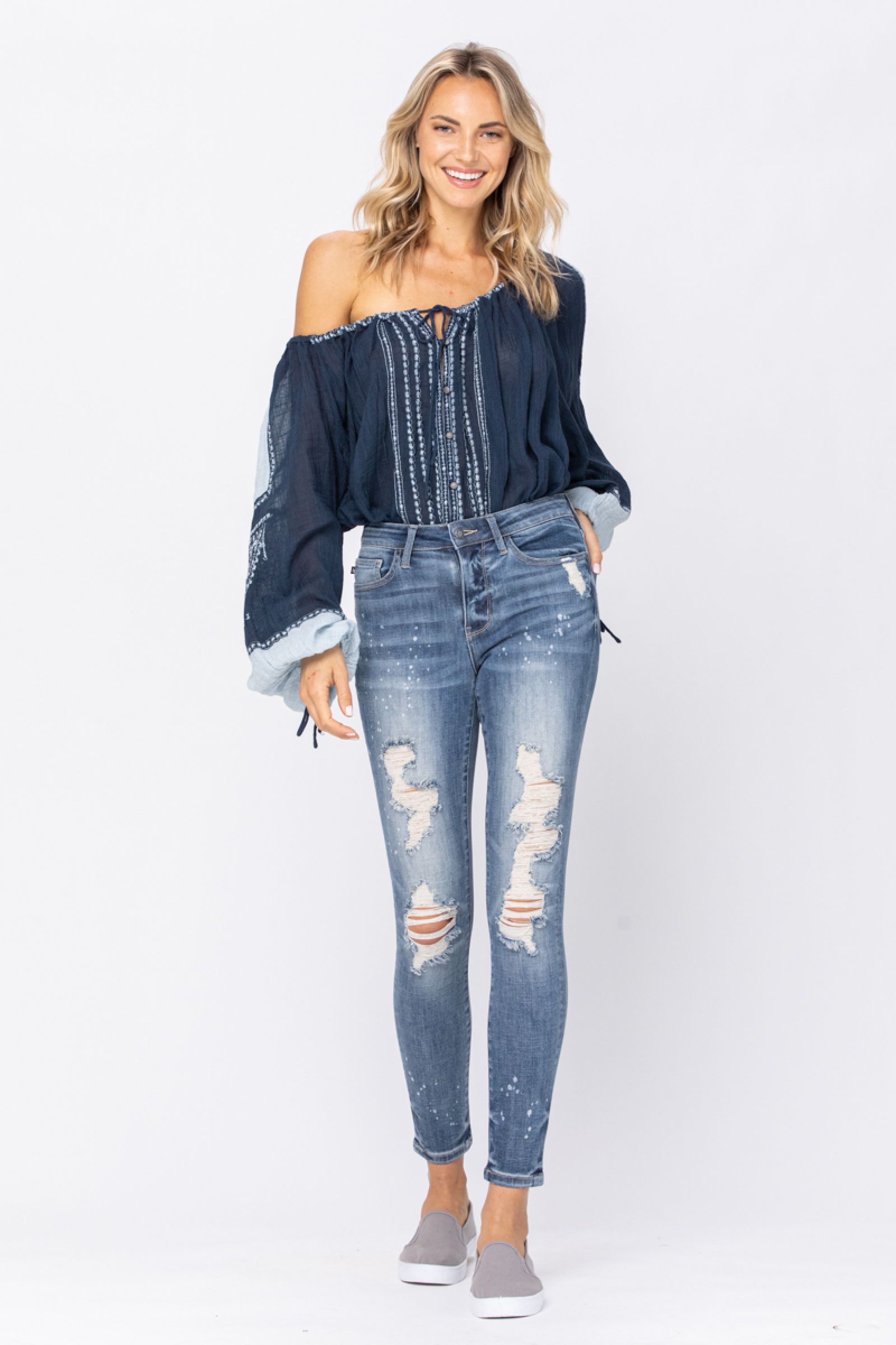 Judy Blue Bleach Splatter Destroyed Skinny Jeans