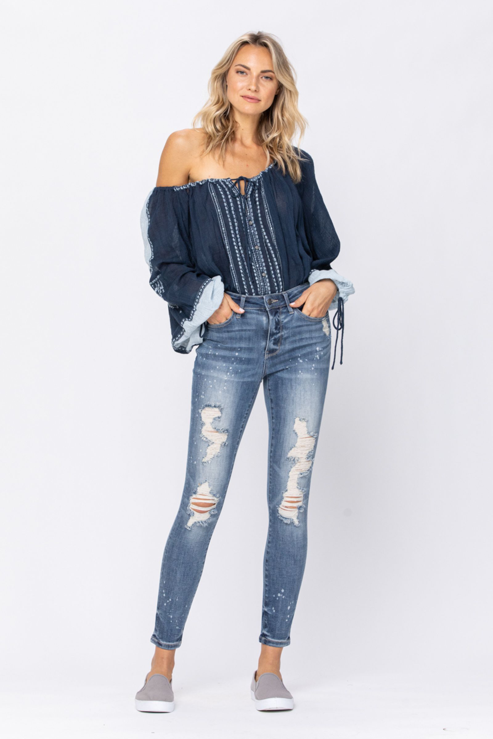 Judy Blue Bleach Splatter Destroyed Skinny Jeans
