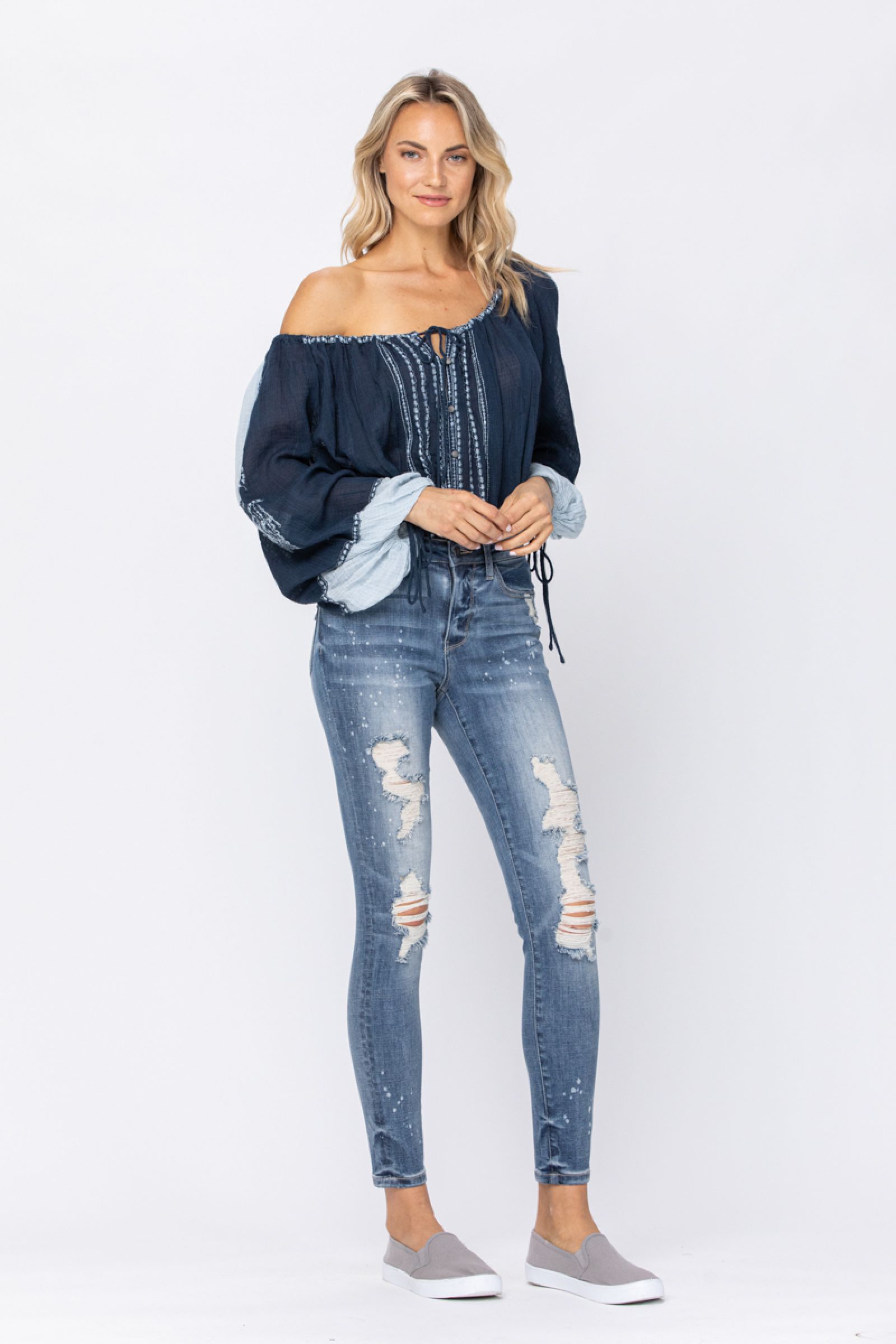 Judy Blue Bleach Splatter Destroyed Skinny Jeans