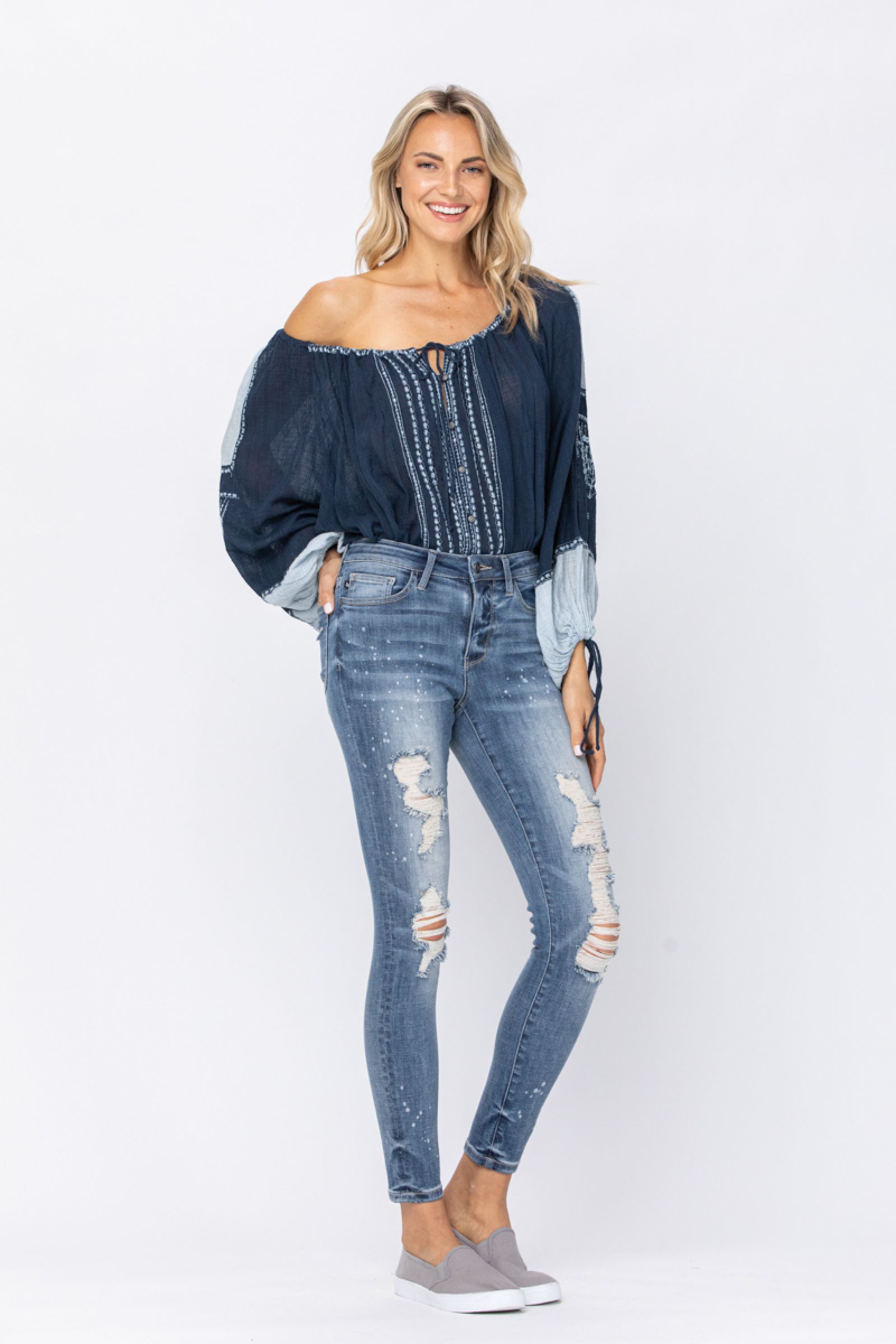 Judy Blue Bleach Splatter Destroyed Skinny Jeans