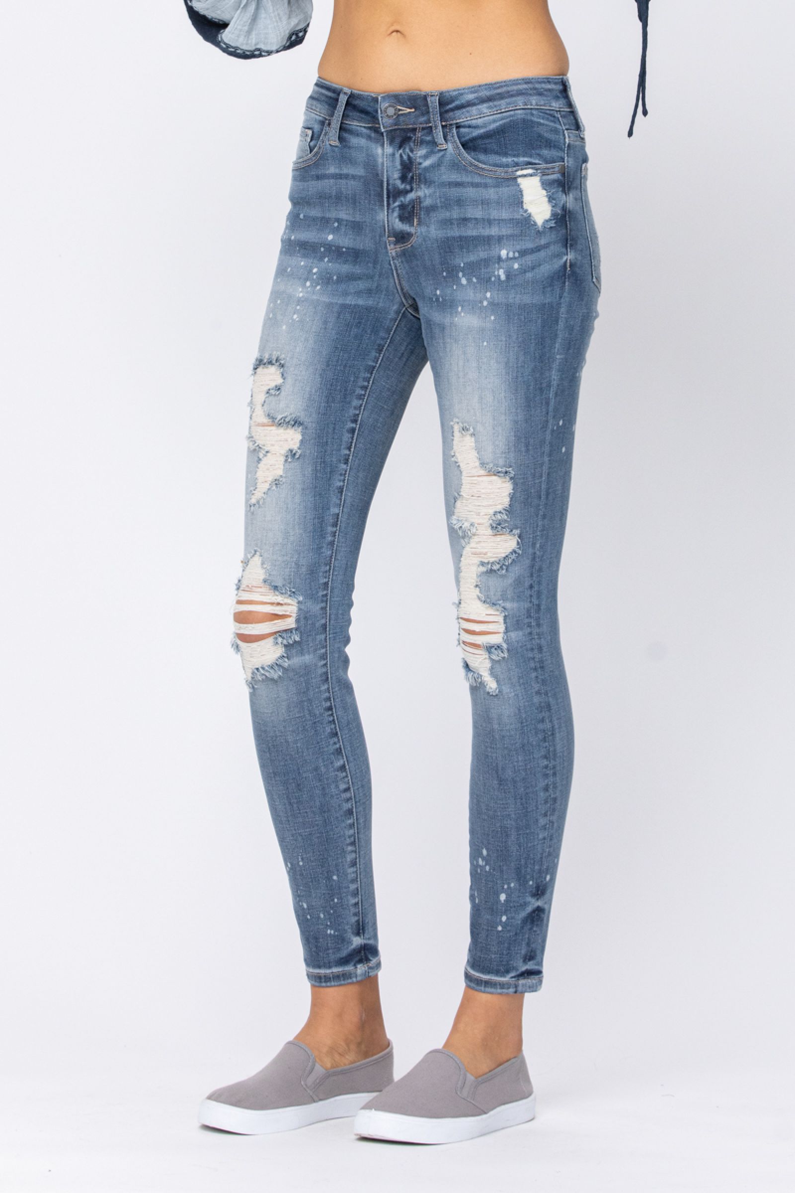 Judy Blue Bleach Splatter Destroyed Skinny Jeans