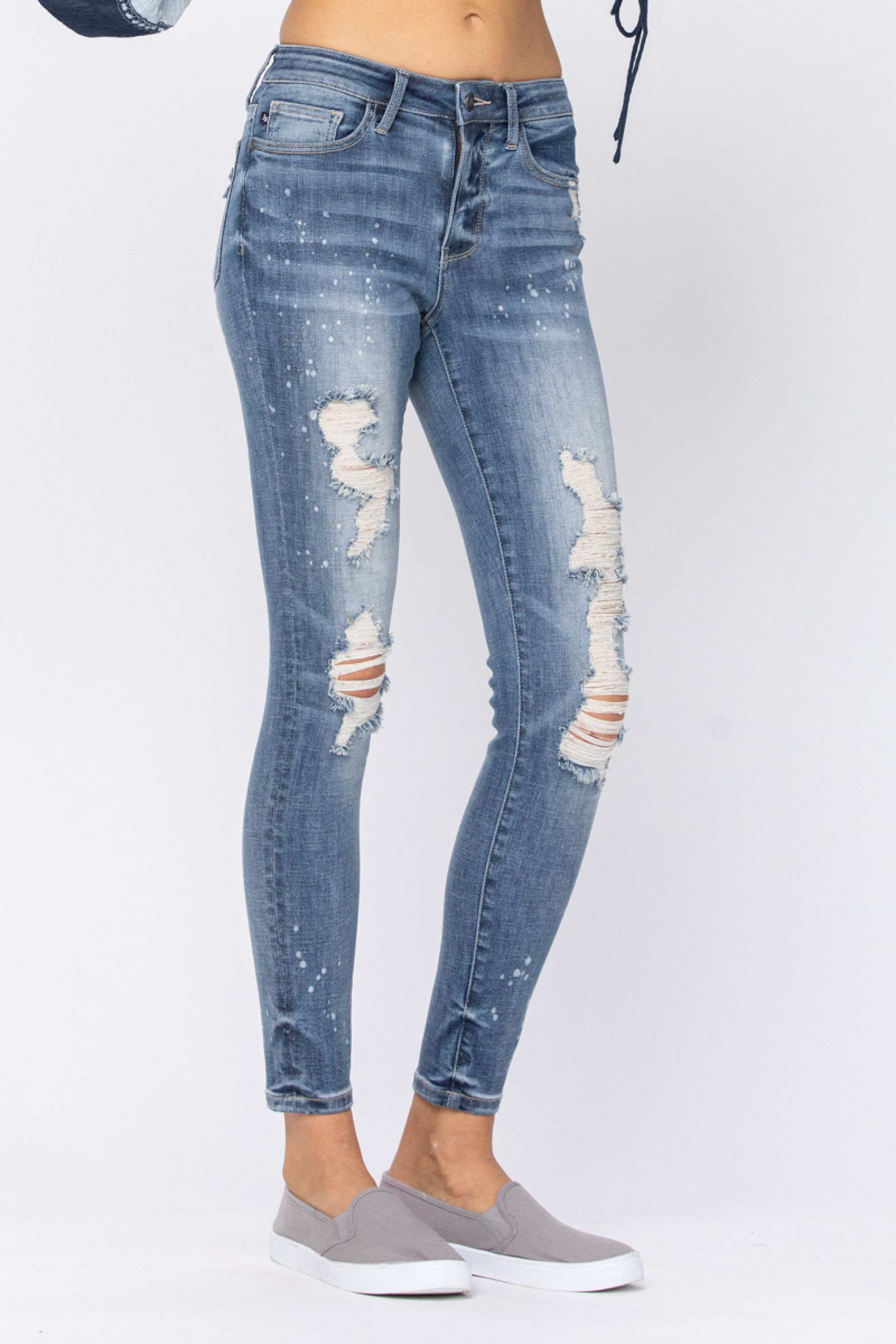 Judy Blue Bleach Splatter Destroyed Skinny Jeans