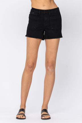 Judy Blue Cargo Patch Pocket Black Shorts