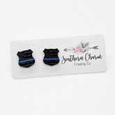 Blue Line Badge Stud Earrings