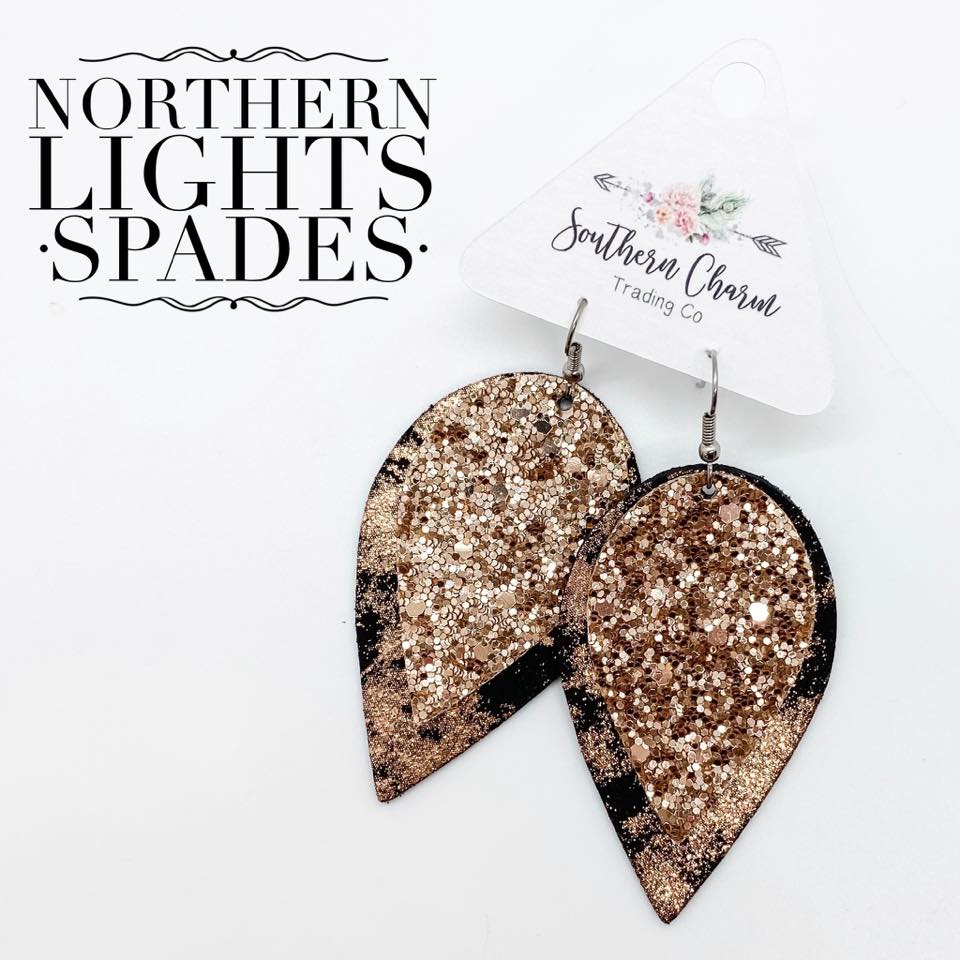 Rose Gold Glitter & Northern Lights Spade Earrings