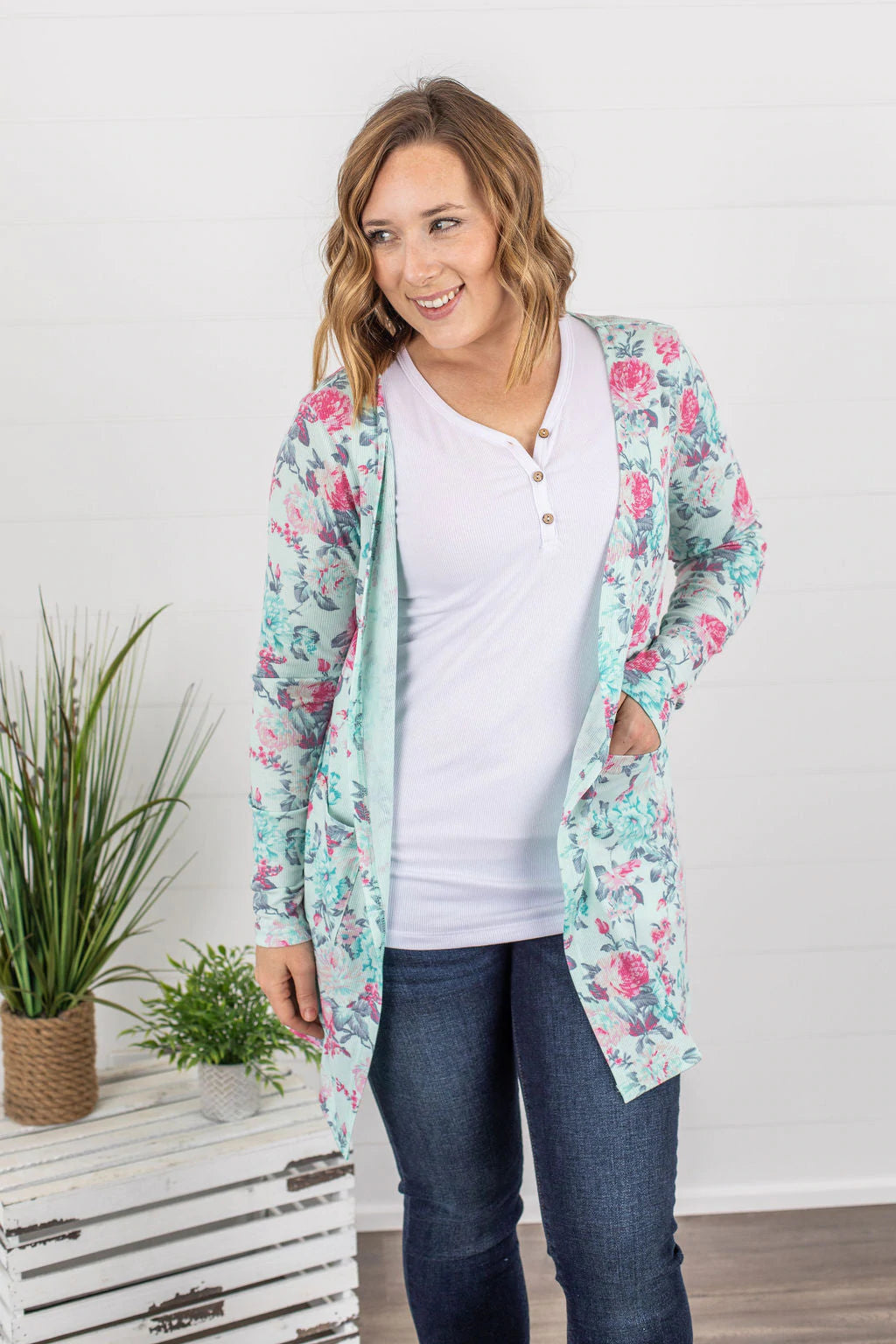Anytime You Want Floral Cardigan - Mint