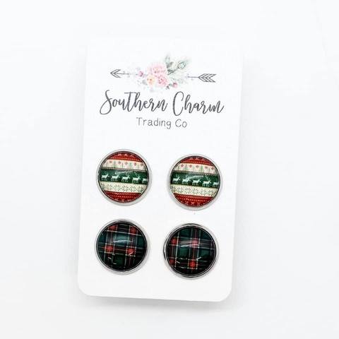 Ugly Christmas Sweater & Plaid Duo Stud Earrings