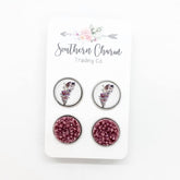 Mauve Feather Duo Stud Earrings