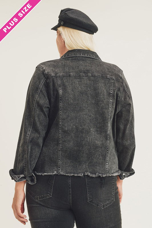 Take Me Back Frayed Hem Jean Jacket - Black