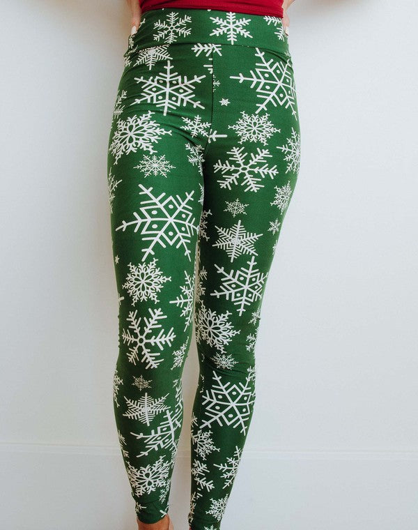 Perfect Fit Leggings - Green Snowflakes
