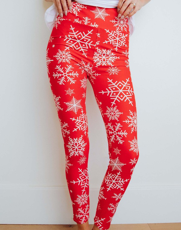 Perfect Fit Leggings - Red Snowflakes