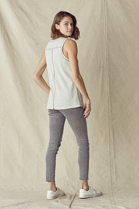 Don't Look Zipper Back Tank - Light Grey