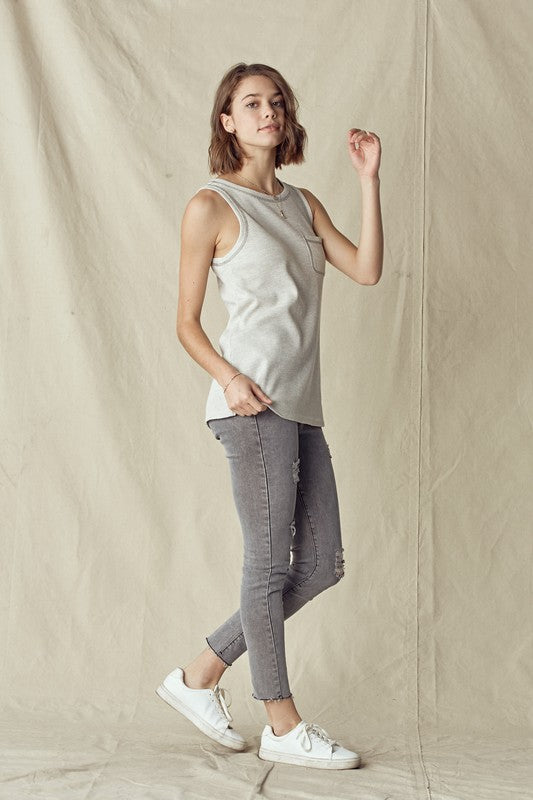 Don't Look Zipper Back Tank - Light Grey