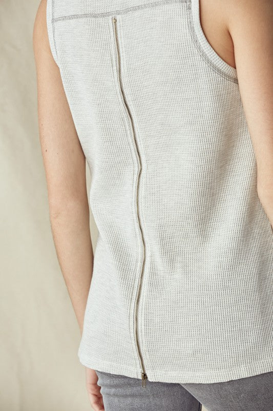 Don't Look Zipper Back Tank - Light Grey