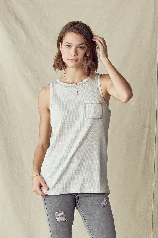 Don't Look Zipper Back Tank - Light Grey