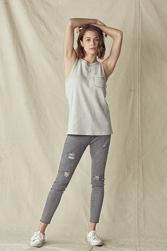 Don't Look Zipper Back Tank - Light Grey